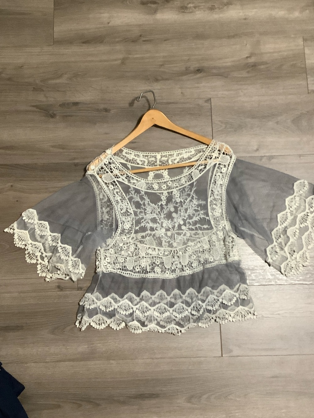 Lace Top Delicate Cream Sheer Blouse  Overlay Top